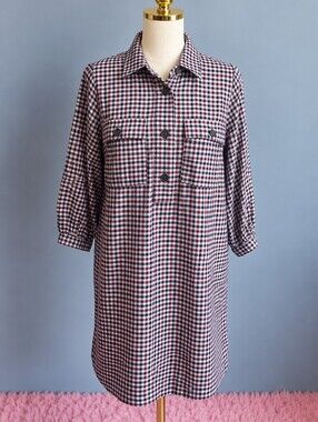Gap Plaid Gingham Shirt Dress Red Navy Size Small